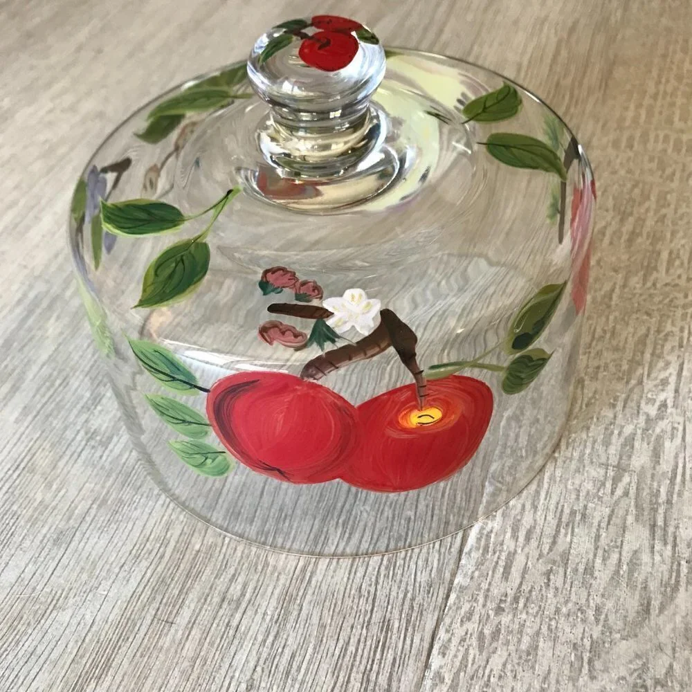 Cake Topper Hand Painted Glass Cottagecore with Fruit and Berries Entertain Host